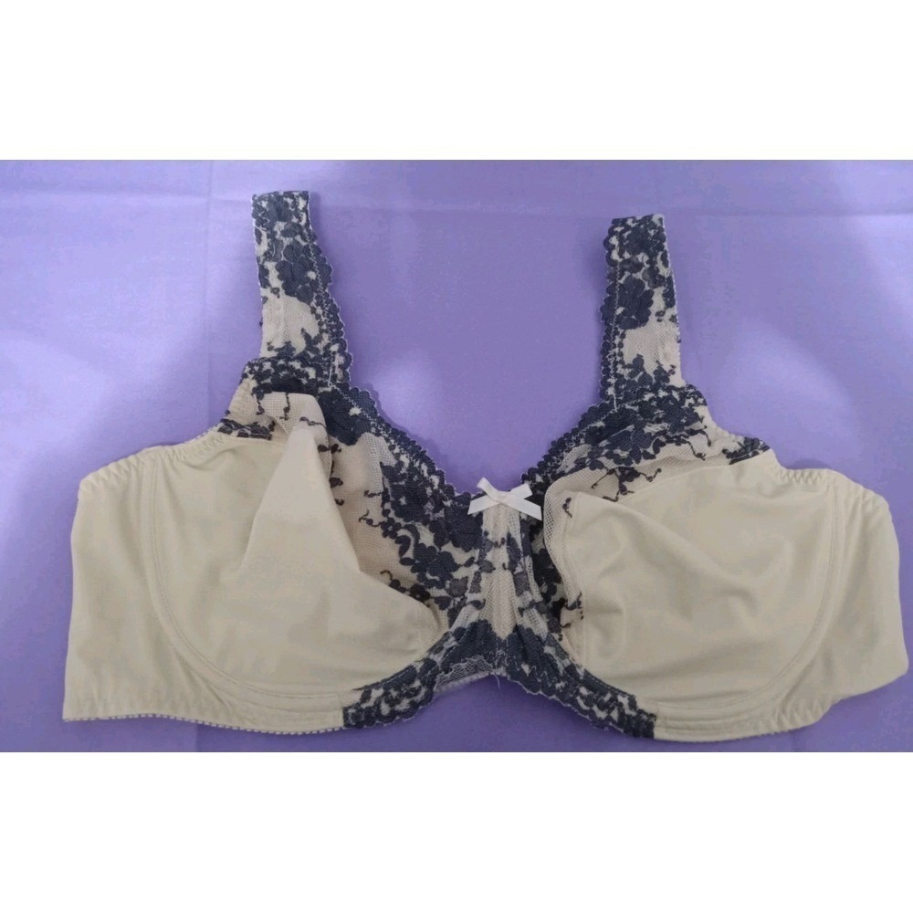 Curve Muse Womens Unlined Underwire Lace Bra Beige & Gray 48D Full Coverage